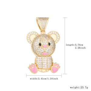 Pendentif Ours Mignon en Plaqué Or avec Moissanite Micro-Pavée et Émail Rose, Breloque Unisexe Animale Colorée pour Bijoux - Product Image 2