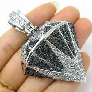 Colgante con Forma de Diamante, Colgante de Diamante Moissanite Redondo Blanco y Negro, Colgante Hip Hop, Colgante con Engaste Pavé de Plata 925, Regalos para Hombre - Product Image 5