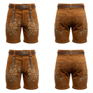 Pantalones Cortos Bávaros de Gamuza Premium Color Camel para Hombre, Pantalones Cortos de Cuero Bordados Tradicionales para Oktoberfest, Fabricante Mayorista - Product Image 1