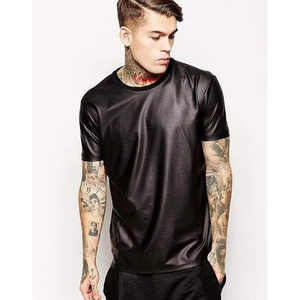Camiseta de Manga Corta con Cuello en V de Cuero PU Negro para Hombre, con Panel de Malla, Estilo Gótico, Informal - Product Image 2