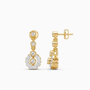 18k Gold Classic <b>Dangle</b> Crystal Drop <b>Earrings</b> Round Cluster Jewelry for Wedding Party - Product Image 3
