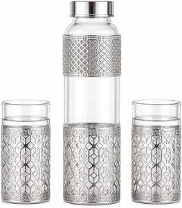 Bouteille d'eau en verre vintage personnalisée avec couvercle pour la consommation à la maison, au bureau et en extérieur - Product Image 1