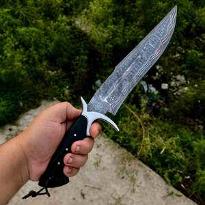 Couteau de chasse Bowie artisanal en acier damas cuivré à 3 lignes avec manche en bois, design médiéval personnalisable OEM, cadeau d'anniversaire - Product Image 6
