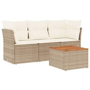 Juego de Sofás de Patio de 4 Piezas en Poliratán Beige con Cojines, Muebles de Exterior Duraderos - Product Image 2