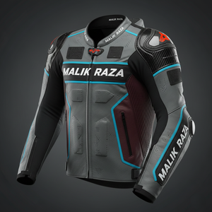 เสื้อแจ็คเก็ตหนังสำหรับแข่งรถมืออาชีพ MALIK RAZA |   ปลอกมือจับมอเตอร์ไซค์แบบโค้งตามหลักสรีรศาสตร์ |   ชุดขับขี่สมรรถนะสูงแบบสั่งทำพิเศษ - Product Image 2