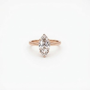 Anillo de compromiso de diamante de laboratorio marquise con claridad DEF Color VS VVS, oro macizo de 9K, 10K, 14K, 18K, certificado IGI, con halo oculto, solitario - Product Image 1