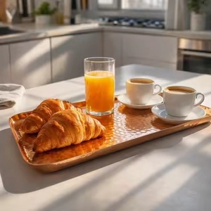 Plateau de service antique en cuivre, plateau à nourriture en métal, vaisselle décorative, fournisseur pour cuisine, restaurant, hôtel, maison, cadeau - Product Image 3