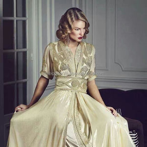 Look chic deux pièces demi manches caftan avec broderie élégante et travail de dentelle - Product Image 1