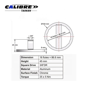 Clé à douille pour filtre à huile en aluminium TAIWAN CALIBRE 3/8\" x 16 cannelures noire pour BMW et Volvo - Product Image 2