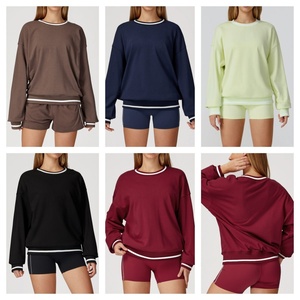 Women's Oversized Black Crew Neck <b>Sweatshirt</b> Solid Color Knitted Long Sleeve Regular Fit - Product Image 6