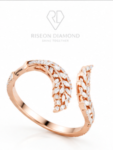 Anillo Abierto Elegante con Diseño de Hoja, Oro Rosa de 18K, Pavé de Diamantes, Estilo Moderno y Femenino, Regalo de Aniversario de Lujo - Product Image 5