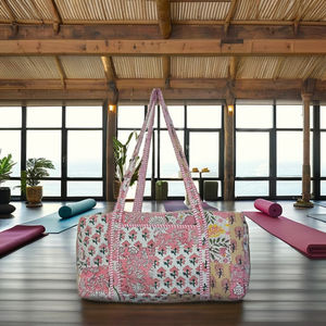 กระเป๋าเดินทางสุดสัปดาห์แบบใหม่ ทำมือ พิมพ์ลายบล็อก ผ้าฝ้ายเย็บติดกัน ทนทาน จุของได้เยอะ มีซิปปิด สำหรับแฟชั่น - Product Image 1