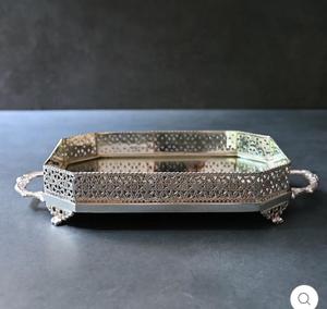 Rectangular Metal <b>Tray</b> With Perforated Design Traditional Style Decorative Serving <b>Tray</b> - Product Image 3