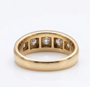 Bague victorienne en diamant à 5 pierres, design bateau antique, en or véritable 18 carats, filigrane, avec diamant de laboratoire, fine alliance de mariage en or - Product Image 5