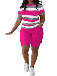 ชุดเซ็ตเสื้อยืดและกางเกงขาสั้นผ้าฟลีซผสมโพลีเอสเตอร์/คอตตอน สไตล์ลำลองสตรี แนวสตรีท ระบายอากาศได้ดี สีสันปรับแต่งได้ เหมาะสำหรับฤดูใบไม้ผลิ - Product Image 4