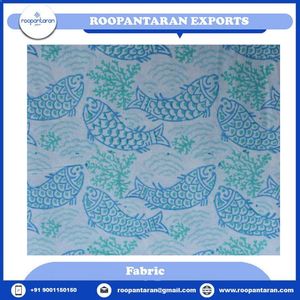 Nautical Fish 5 Yard Running Fabric Jaipur Block Printed Cotton 20 Sheeting Woven Home Textile Medium Weight Plain <b>Style</b> - Product Image 2