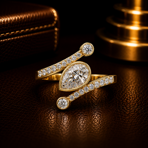 Luxury 14K Yellow <b>Gold</b> Pear Cut Lab Grown Diamond Bezel <b>set</b> Bypass Engagement Bridal Wedding <b>Ring</b> for Women's Fine Jewelry - Product Image 1