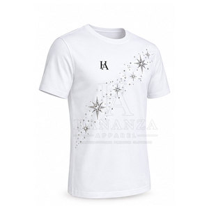 Camiseta de Algodón Blanca para Hombre Hananza Apparel, Manga Corta, Cuello Redondo, Diseño de Estrella con Pedrería, Estilo Casual - Product Image 4