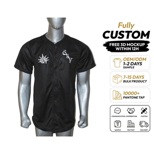 Custom Unisex Black Baseball <b>Jersey</b> <b>Short</b> Sleeve V-Neck Button Closure Digital Print Front Sublimated Loose Fit Polyester - Product Image 1