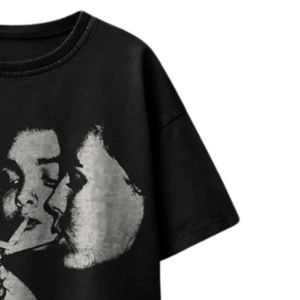 Camiseta Negra Extra Grande de Algodón, Diseño Vintage con Estampado Facial, Unisex, Ecológica, Transpirable, de Secado Rápido, Cuello Redondo, Estilo Urbano para Hombre - Product Image 4