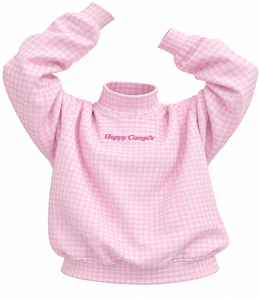 Sweat-shirt décontracté surdimensionné en molleton de coton pour femme, col montant, motif gingham, lettres brodées et sérigraphiées, personnalisable en gros - Product Image 2