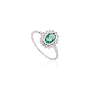 Nouvelle conception de bague de fiançailles avec serti clos d'émeraudes et de diamants, or blanc massif 14 carats, prix de gros, bijoux en gros - Product Image 3