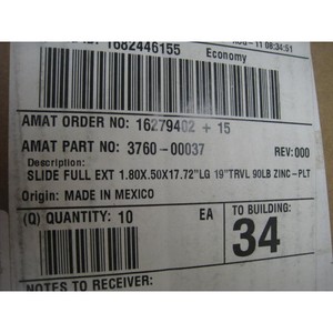 Glissière de tiroir à extension complète 10 AMAT 3670-00037 - Équipements et pièces semi-conductrices de renommée mondiale - Product Image 1
