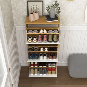 Mueble zapatero independiente de 3 cajones con panel blanco y tapa abatible, organizador estrecho para entrada - Product Image 5
