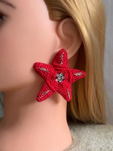Handmade Colorful Flower Beaded Earrings with Oval Shape Polyester <b>Foundation</b> Fabric-Party Jewelry - Product Image 1