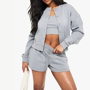 Ensemble de survêtement empilé en coton 100 % coupe classique de haute qualité pour femme, personnalisable, par le fabricant – Pantalon de jogging et sweat à capuche vierges - Product Image 1