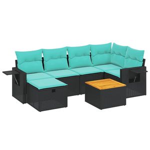 Juego de sofás de patio de ratán sintético negro de 7 piezas con cojines, elegantes muebles de exterior - Product Image 2