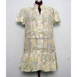 เดรสผ้าฝ้ายอินเดีย คอวี ทรงเอไลน์สั้น ลายดอกไม้ เป็นมิตรกับสิ่งแวดล้อม ตกแต่งกระดุม สไตล์ลำลอง เซ็กซี่ แขนสั้น รับสกรีนโลโก้ - Product Image 2