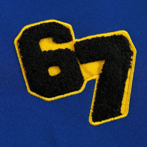 Chaqueta Varsity Azul Sólido para Hombre, Chaqueta Bomber con Parches de Chenilla, Manga Color Crema, Estilo Vintage, Chaqueta de Béisbol - Product Image 3