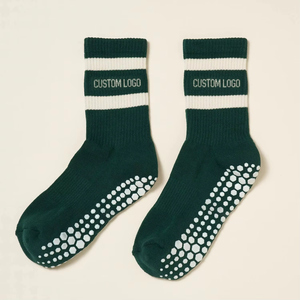 Custom Logo Grip Socks Crew Sports Socks Green Stripes Knitted Athletic Anti Slip for Yoga Pilates <b>Trampoline</b> Park Football Golf - Product Image 2
