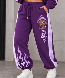 Conjunto Deportivo Morado con Capucha para Mujer, Manga Larga, Cierre con Cordón, Corte Holgado, Estampado de Puntos, Bolsillos Laterales, Ropa Casual de Otoño - Product Image 6