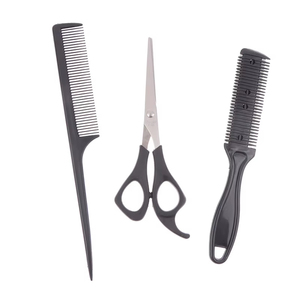 Ciseaux de coupe de cheveux professionnels de haute qualité avec ensemble de peignes, outils de coiffure multifonctionnels noirs pour usage domestique - Product Image 1