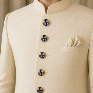 Botón de cristal con diseño de flor en latón de lujo, con incrustaciones Kundan y esmalte crema, para sherwani. - Product Image 2