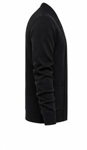 Cardigan en maille mélange de coton coupe ajustée pour homme, confortable, ouvert sur le devant, noir uni, décontracté, pour l'automne, avec poches, longueur standard - Product Image 5