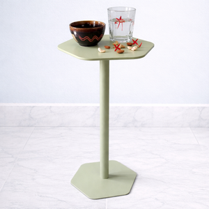 Sleek Cast Aluminum Bar <b>Table</b> Hexagon Top Slim Pedestal Stable Base <b>Matte</b> Finish Compact Design Contemporary Accent Piece - Product Image 1