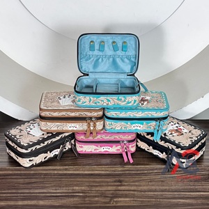 OEM ODM Designer Pattern Handcrafted Tooled Genuine Leather Jewelry Box Poker Card Travel Organizer Women Cosmetic Storage <b>Case</b> - Product Image 1