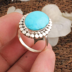 Bague de mariage en argent sterling avec turquoise naturelle, pierre bleue, vente en gros, bijoux authentiques, bague classique bohème pour femme - Product Image 1