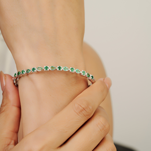 Luxury Women's 925 Sterling Silver 100% Genuine Emerald Round & Pear Cut Gemstone <b>Bangle</b> <b>Bracelet</b> For Everyday Wear Jewelry - Product Image 2