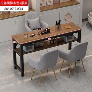 Wood Grain Nail Table Double Sink Salon Workstation <b>Makeup</b> <b>Vanity</b> Table with Storage Shelf - Product Image 3