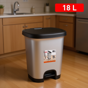 CUBO PEDAL 18L - Cubo de Basura con Tapa Abatible, Contenedor Plateado y Tapa Negra - Product Image 3