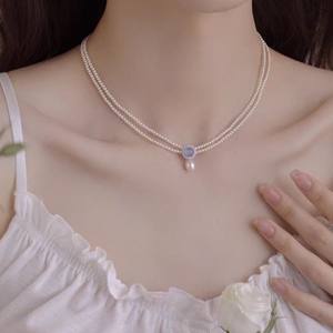 Collar de Doble Capa para Mujer Aurora Shi Jia con Colgante de Perla de Agua Dulce, Estilo Igual para Mejores Amigas, Cadena para Clavícula - Product Image 4