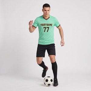 Diseño de Camiseta de Fútbol Verde Menta con Pantalones Cortos Negros y Calcetines de Fútbol a Juego para Uniformes de Equipo - Product Image 4