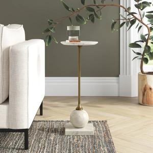 Mesa de Centro Contemporánea con Tapa Redonda Esculpida, Base Esférica Artística y Elegante Base Delgada, Soporte Compacto para Bares - Product Image 1