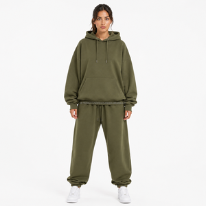 Ensemble survêtement décontracté oversize pour femme, sweat à capuche et pantalon de jogging, streetwear, logo personnalisé, fabricant en gros - Product Image 1