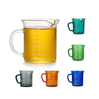 Ensemble de 6 tasses à mesurer en verre de 70 ml / 2,37 oz, pichet à crème pour expresso, couleurs assorties, pour bar à café, maison, café, cadeau