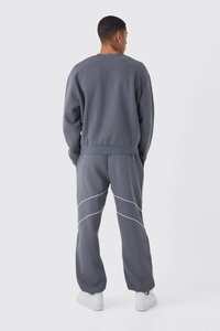 Conjunto de chándal de alta demanda: Sudadera con capucha y cremallera M Star de corte holgado y sobredimensionado, y pantalones de chándal tipo jogger con ribetes para hombre. - Product Image 5